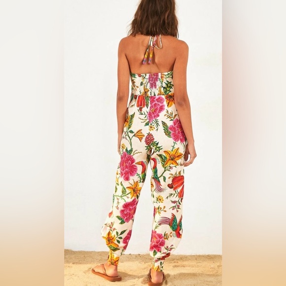 Farm Rio toucans garden halter neck floral jumpsuit size xs NWOT - Picture 2 of 8